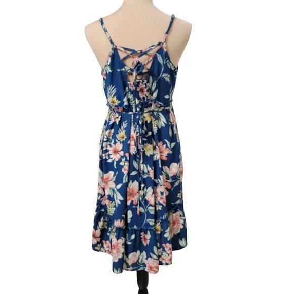 Xhilaration Size S Dusty Blue with Floral Strappy Blue Sun Dress, Exc. Used Cond - Picture 4 of 11